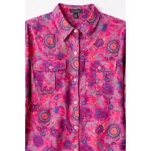 LRL Lauren Jeans Large Pink Floral Button Up Cotton Preppy Western Vintage Look